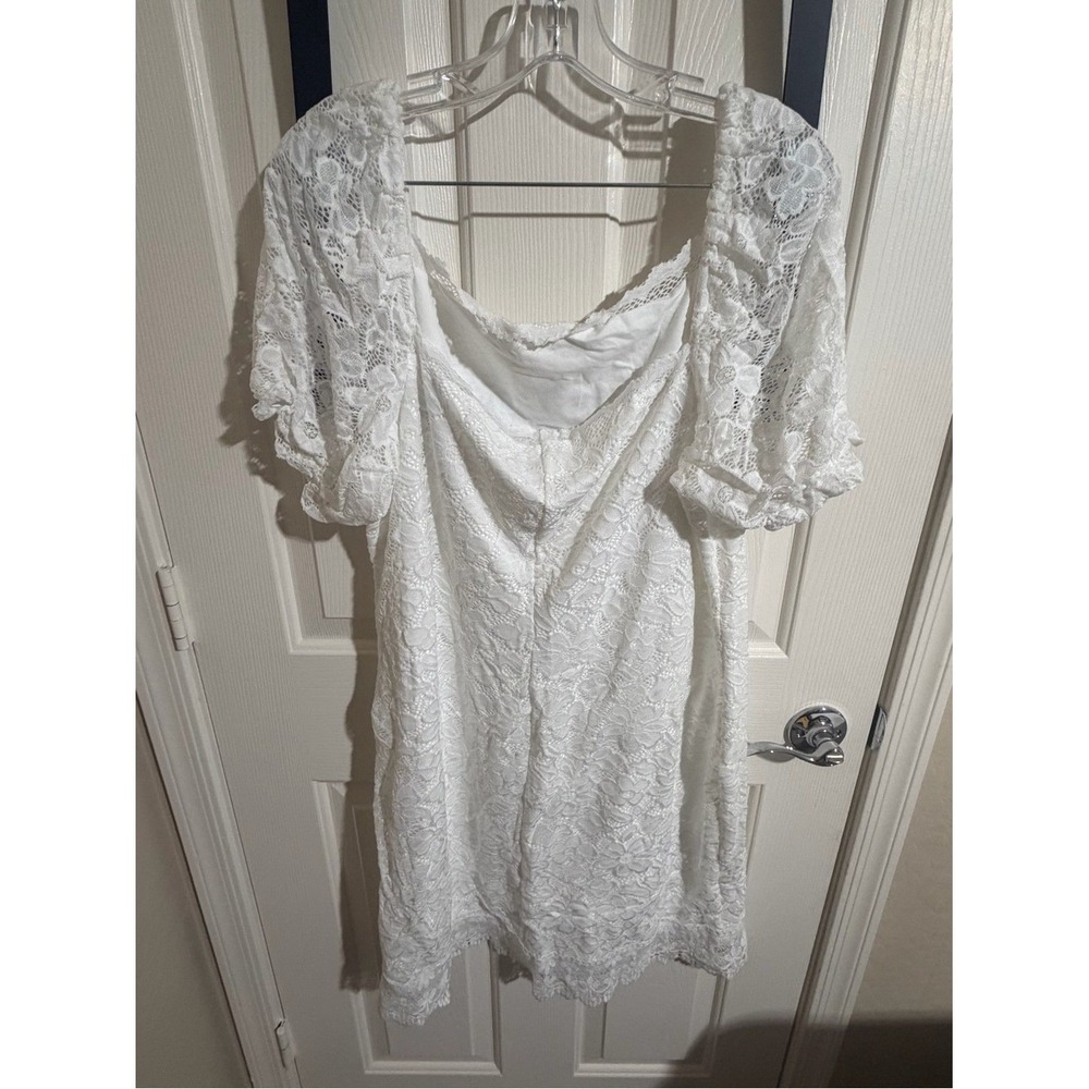 Temu White Floral Lace Puff Sleeve Short Dress Womens 3XL LYQ-083-MDW-D